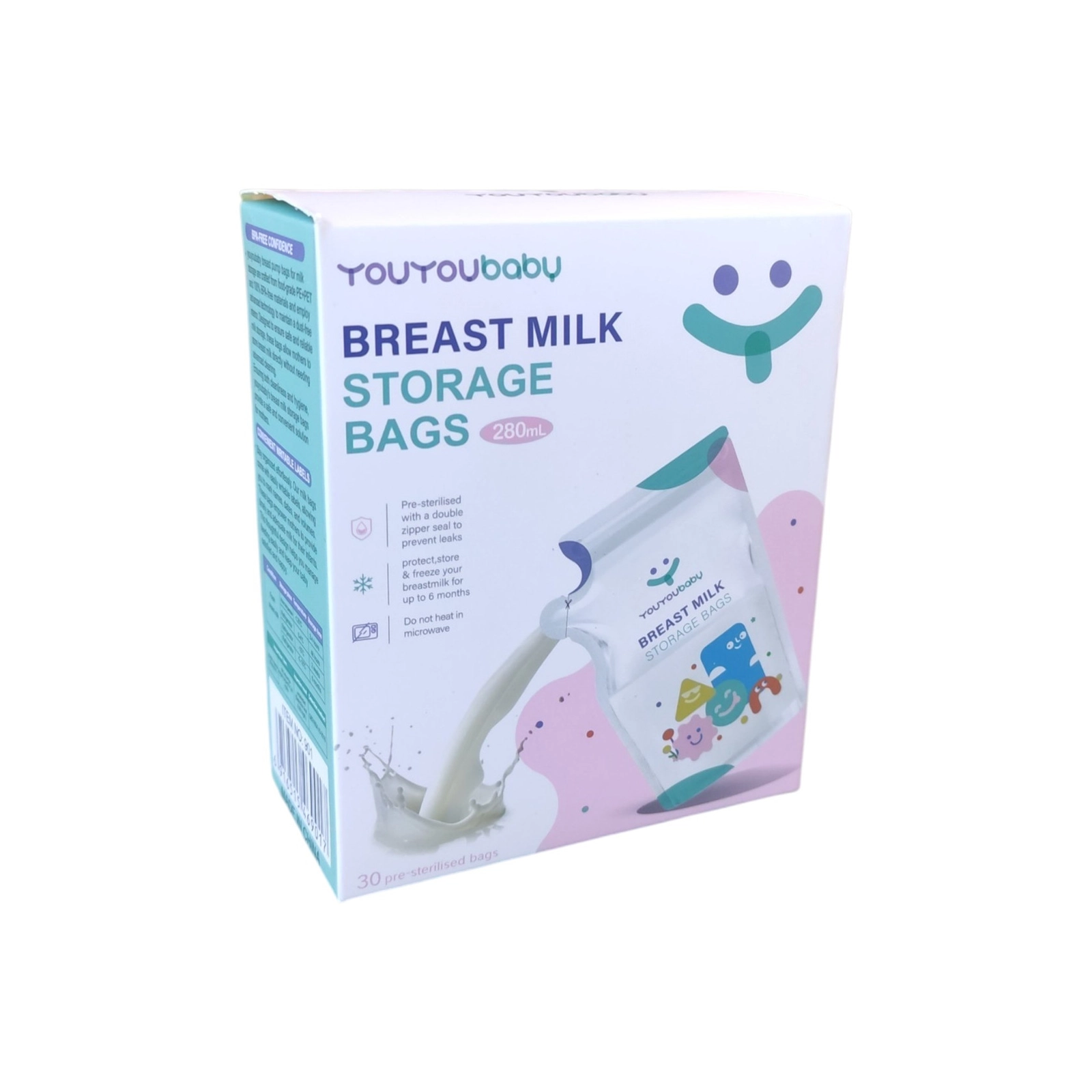 Ana südü üçün saxlama paketi YouYouBaby, ana südü üçün saxlama paketləri, 0+, PE-PET, 280 ml