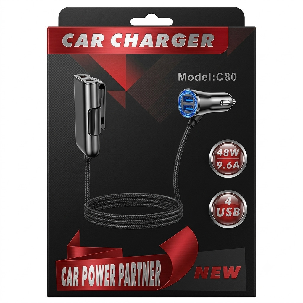 Avtomobil enerji toplama cihazı C80 Avtomobil alışqanı, USB, 4 ədəd