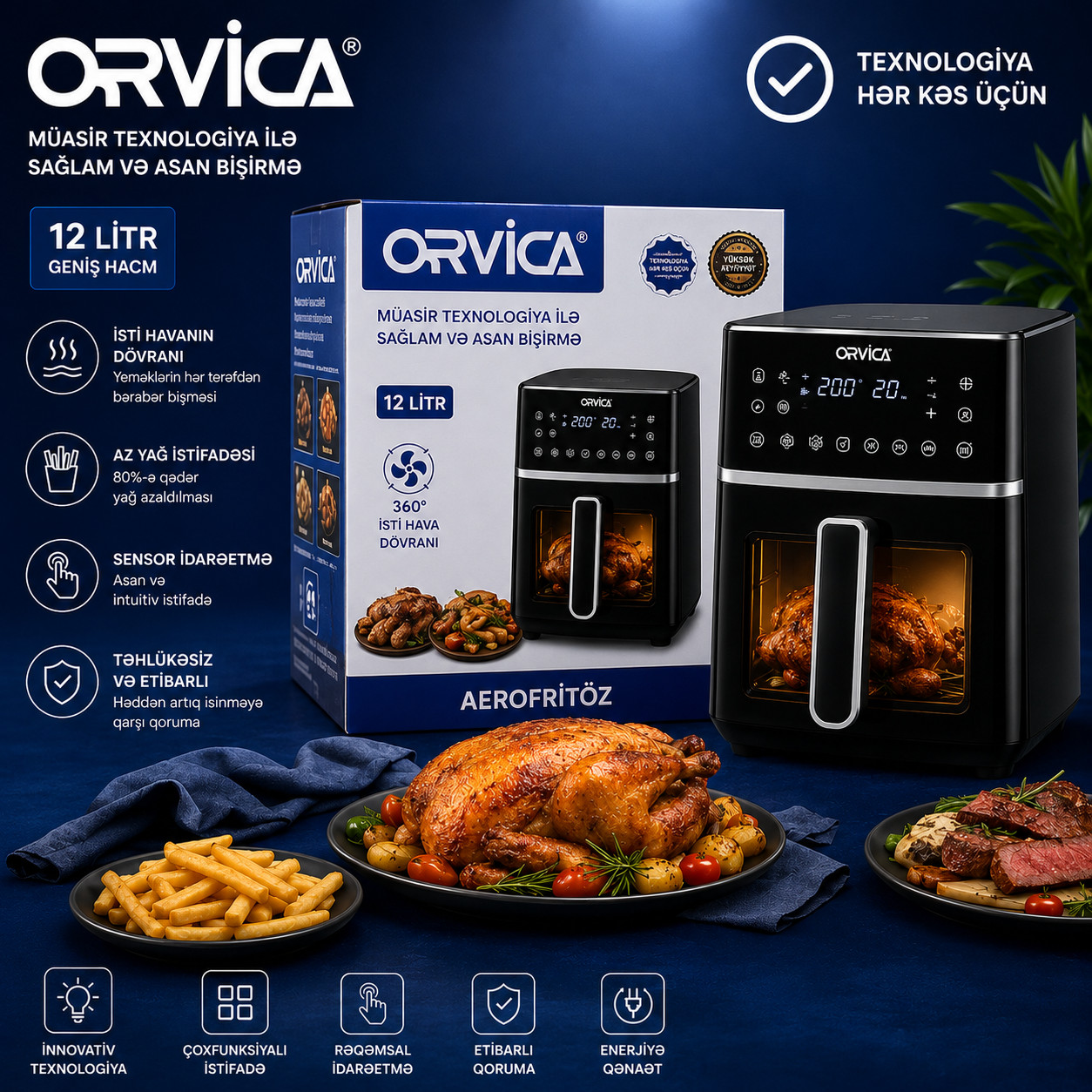 Aerofritür Orvica Sensorlu, 3200 Vt, Qara