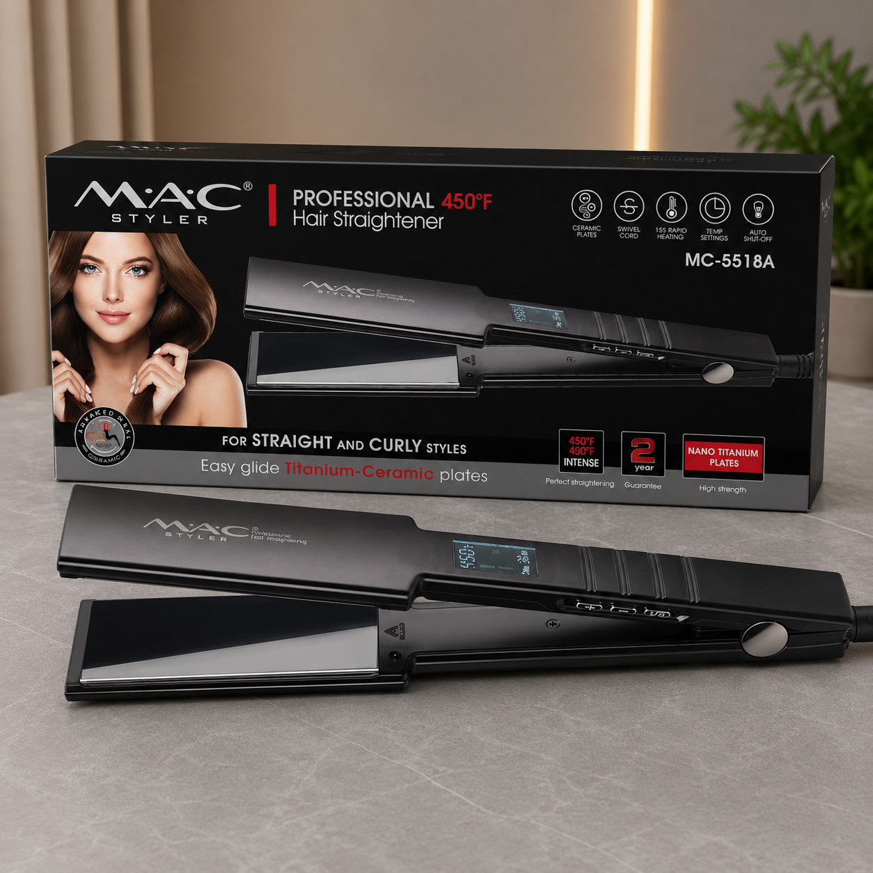 Saç üçün düzləşdirici MAC TRNDR8912414T, 450 Vt, Boz