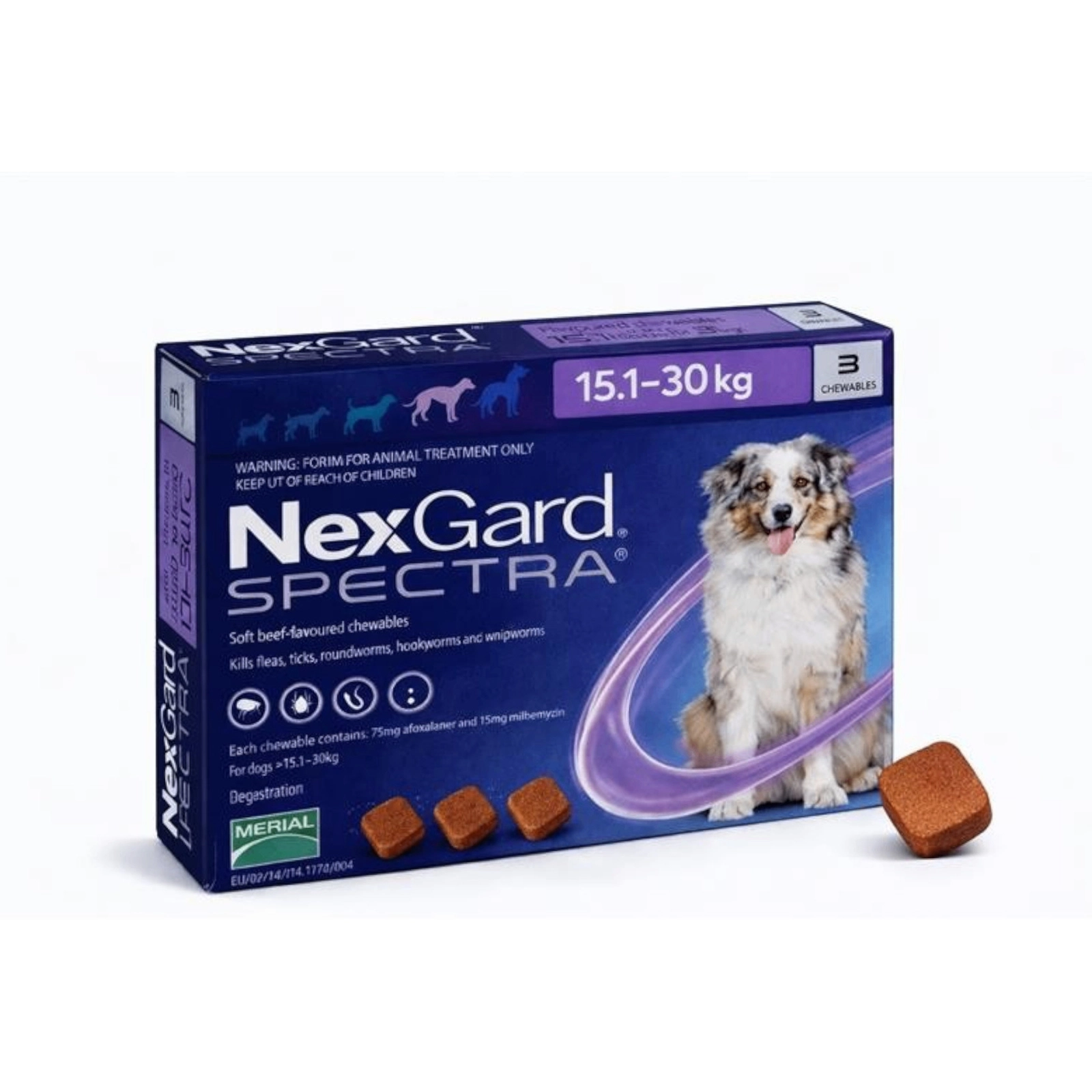 Çeynəyici həb NexGard Spectra L 15-30 kq çəki ilə itlər üçün, gənə, helmint və birə əleyhinə, 1 həb, qiymət 1 ədəd üçündür