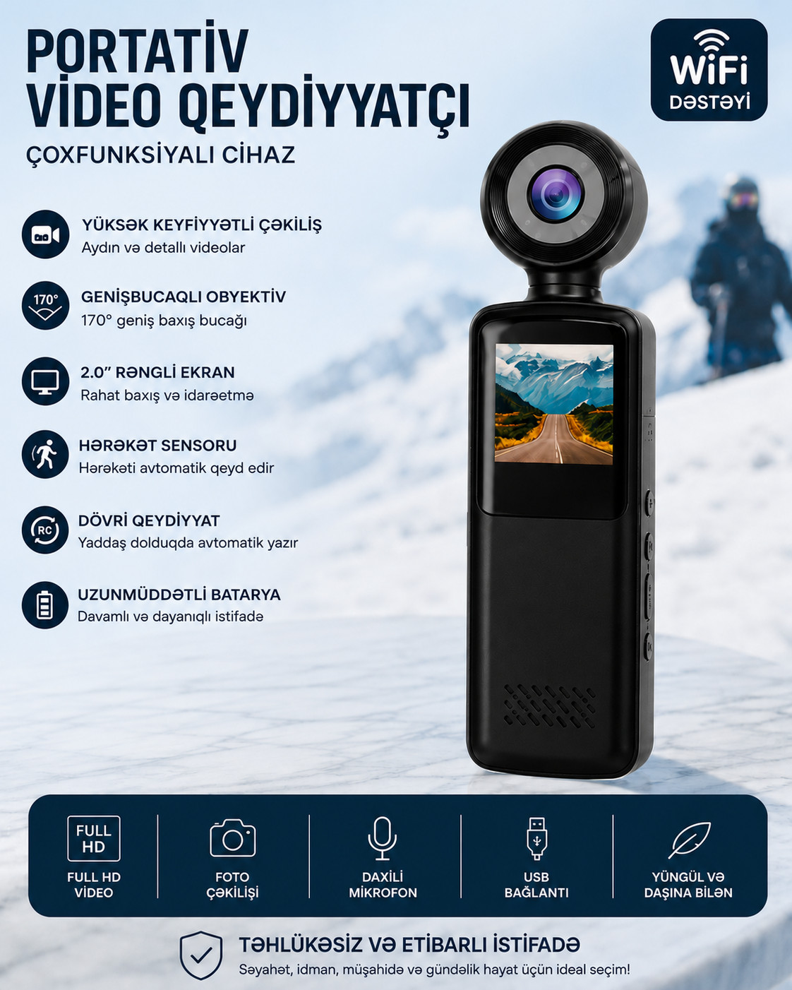 Ekşn-kamera, 24 Mp, Wi-Fi, MicroSD