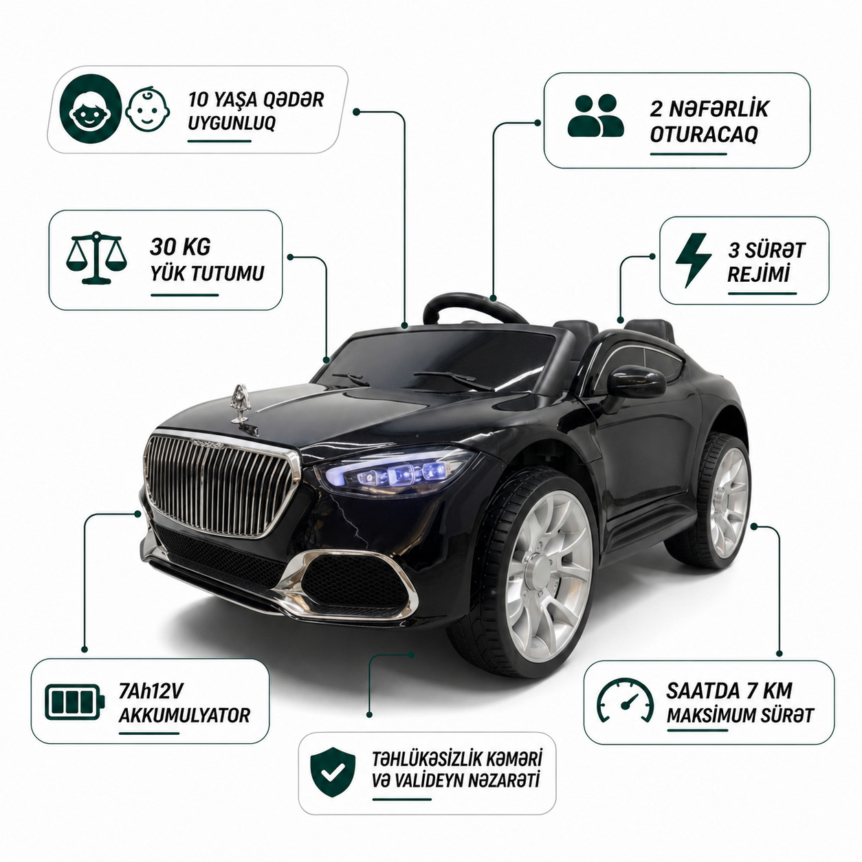 Uşaq elektrik avtomobili T966-2, 10 yaşa qədər, 2 yerli, 7 km/s