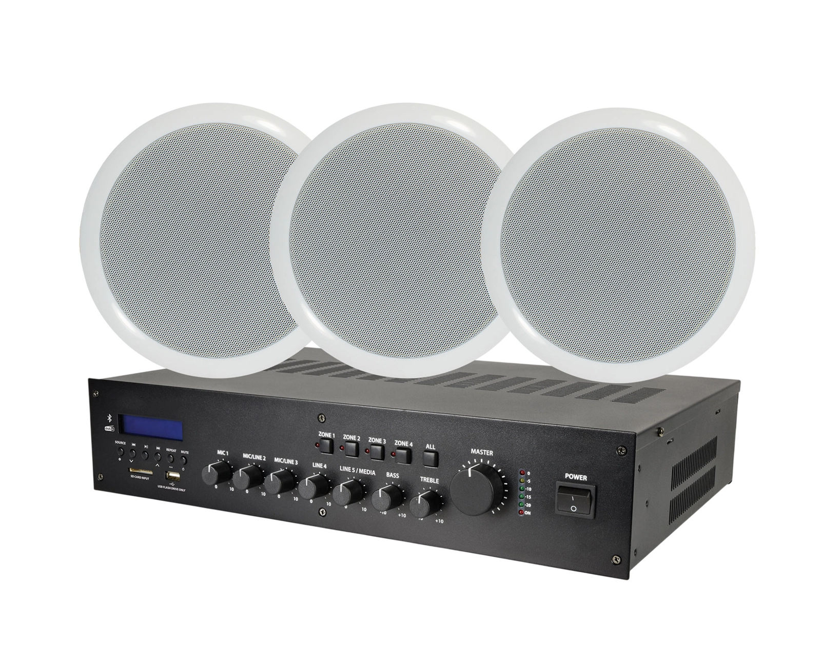 Akustik sistem: gücləndiri Next MP-5050 və 3 dinamik Next CLS-506 (ağ)