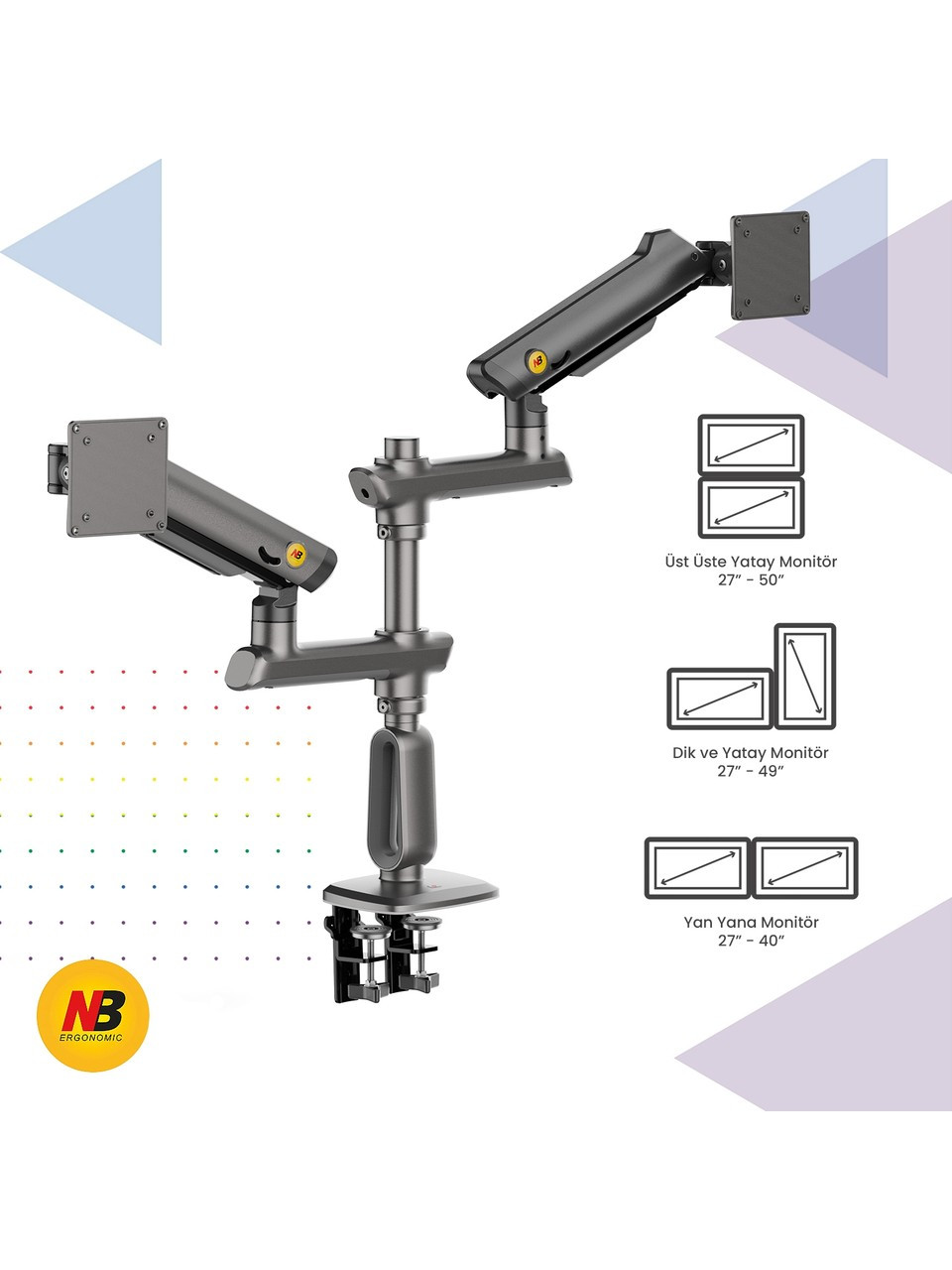 İki monitor üçün kronşteyn North Bayou ARM NB Ergonomic D9C Gaming Dual 27-50 düym.