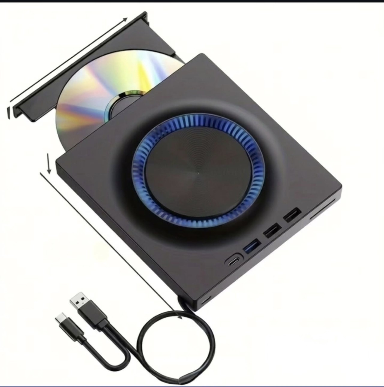 Xarici optik disk sürücüsü DVD/Blu-ray USB Type-C/USB 3.0 qara.