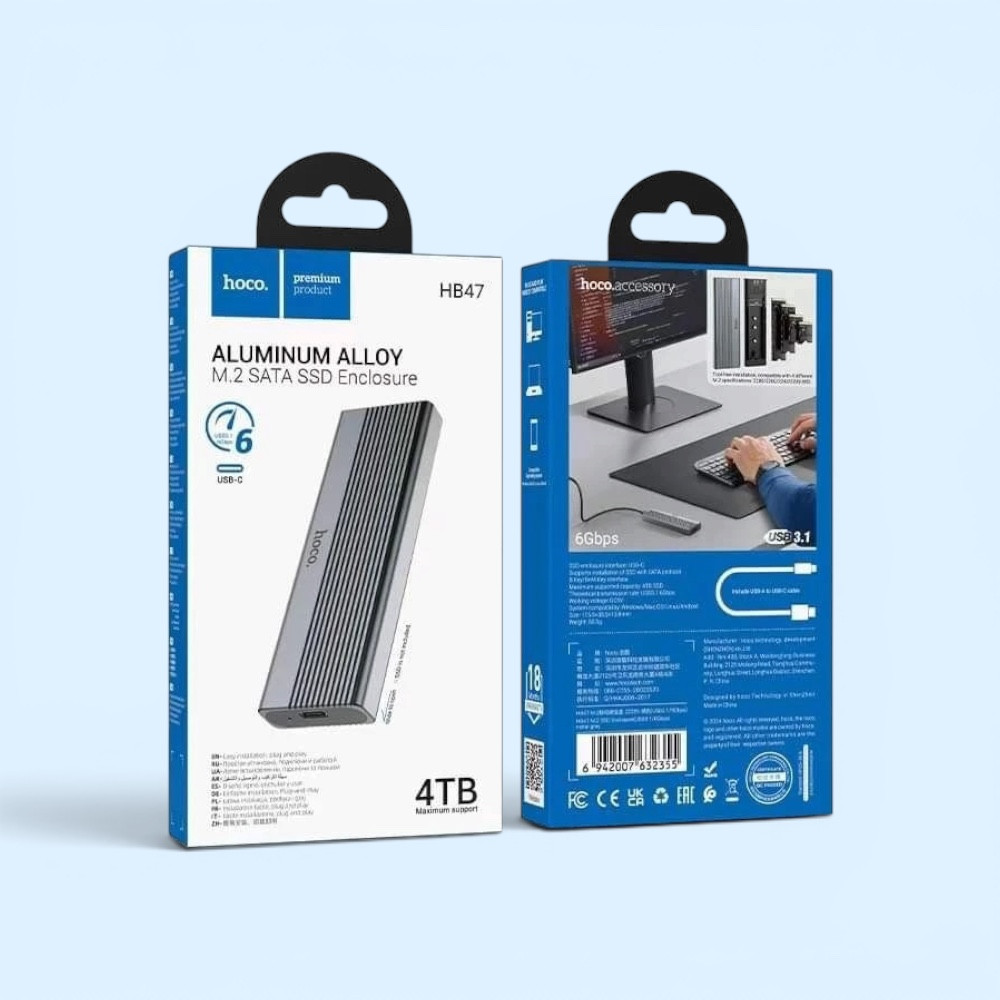 SSD üçün korpus Hoco HB47, Plastik, Boz