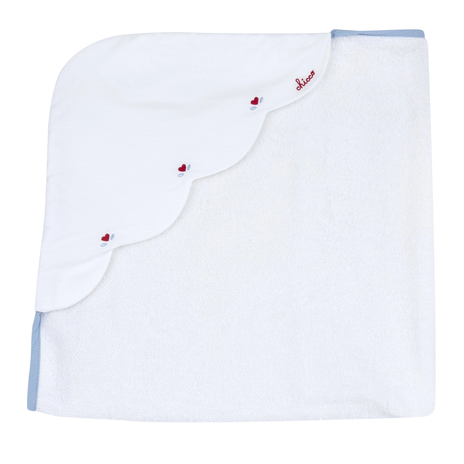 Uşaqlar üçün hamam dəsmalı Chicco, pambıq, ağ/mavi, 76x76 sm