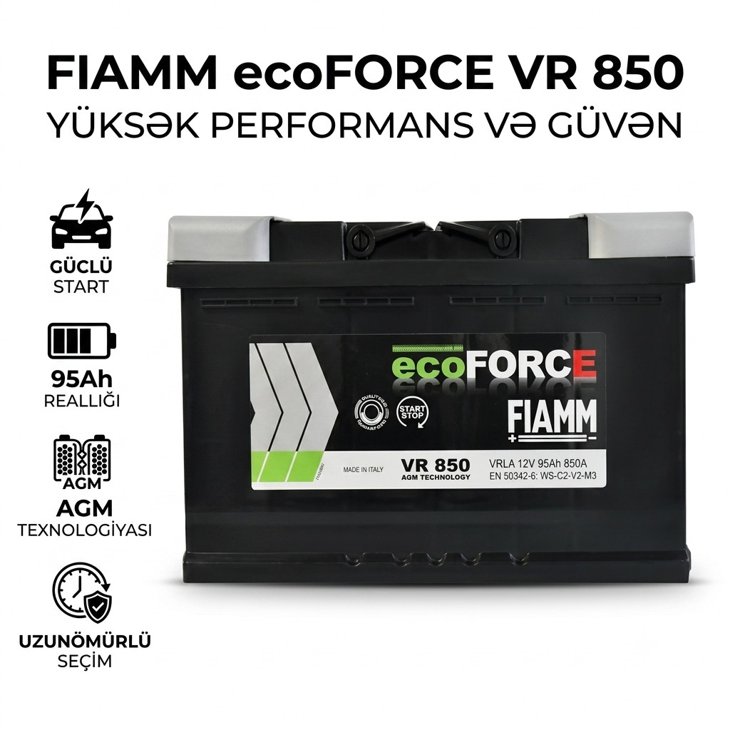 Avtomobil akkumulyatoru Fiamm 95 Ah 850 A 12 V Asiya/Avropa tipli.