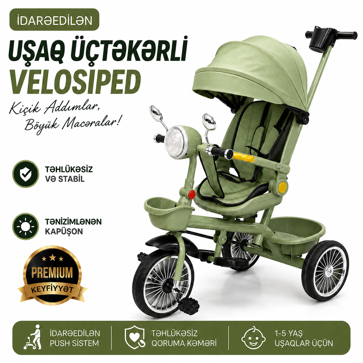 Üçtəkərli velosiped, 1-5 yaş, yaşıl