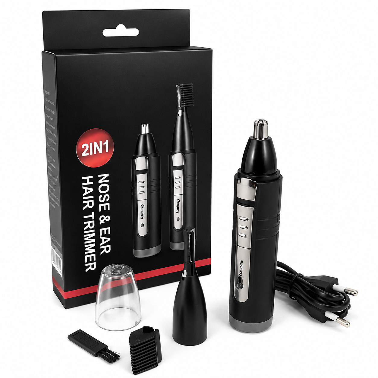 Burun və qulaqlar üçün trimmer, Akkumulyator, Qara, 3 taxma