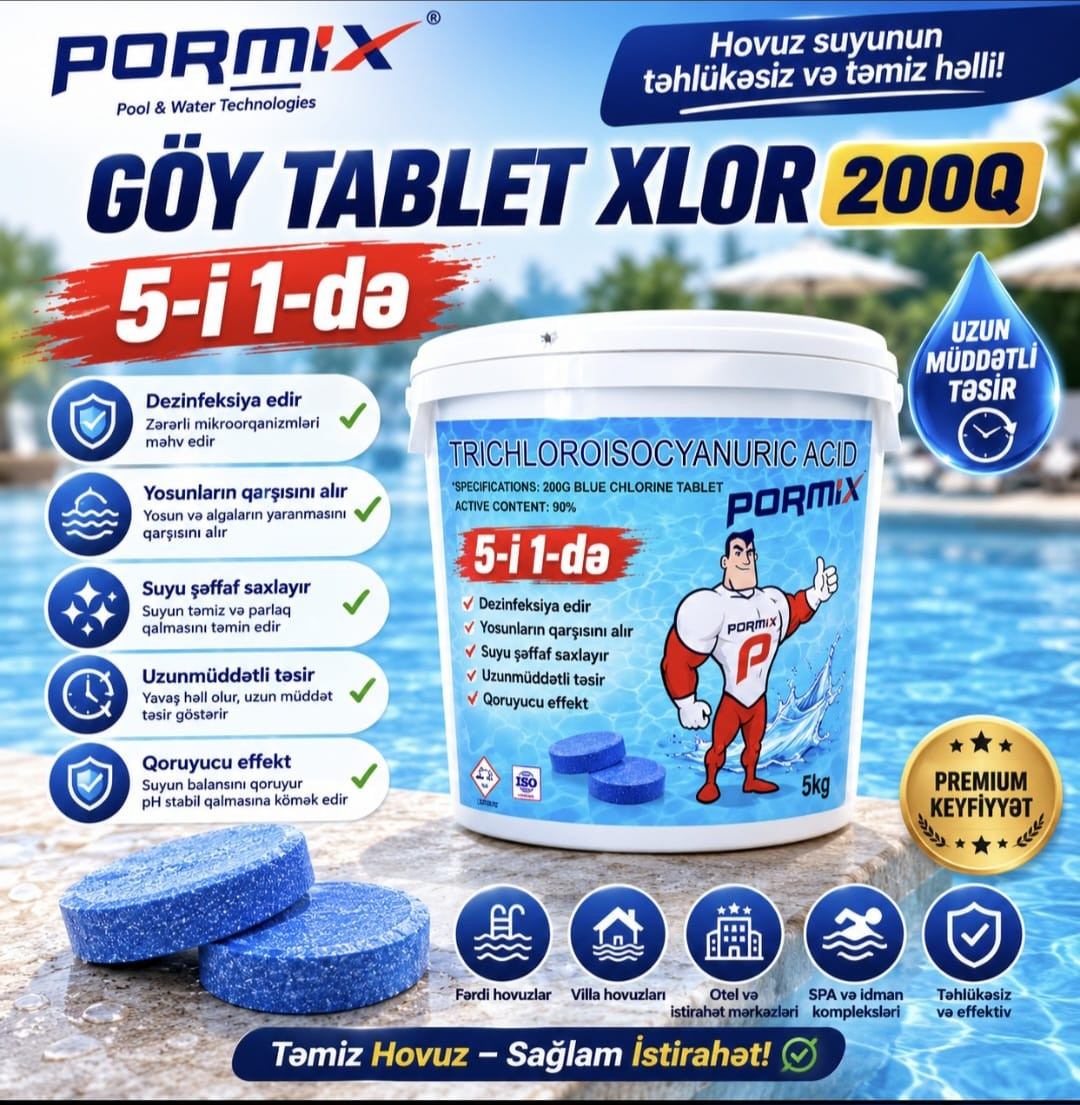 Hovuz üçün xlor tableti 5in1, 5 kq