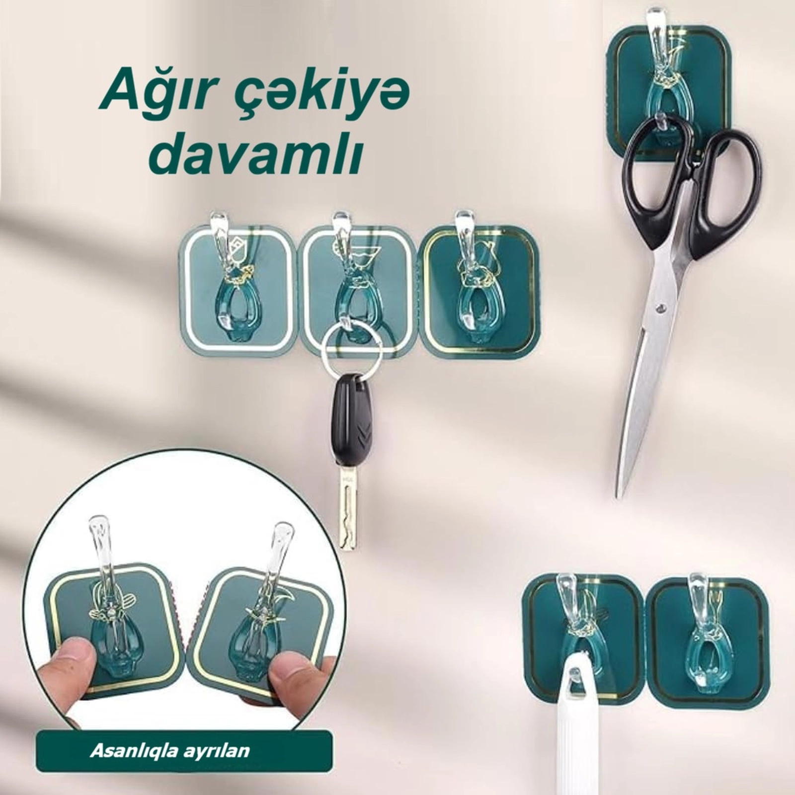 Hamam otağı üçün qarmaqlar 7640, plastik, yaşıl, 6 əd