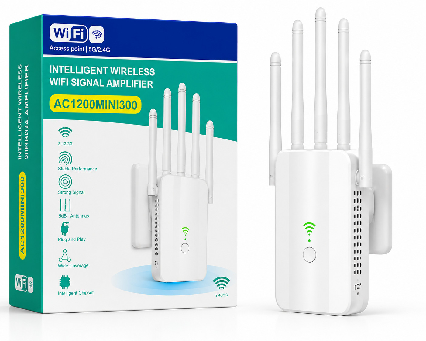 Wi-Fi router, 1200 Mbit/san, 2 əd, 802.11ac, İki diapazonda çalışma imkanı