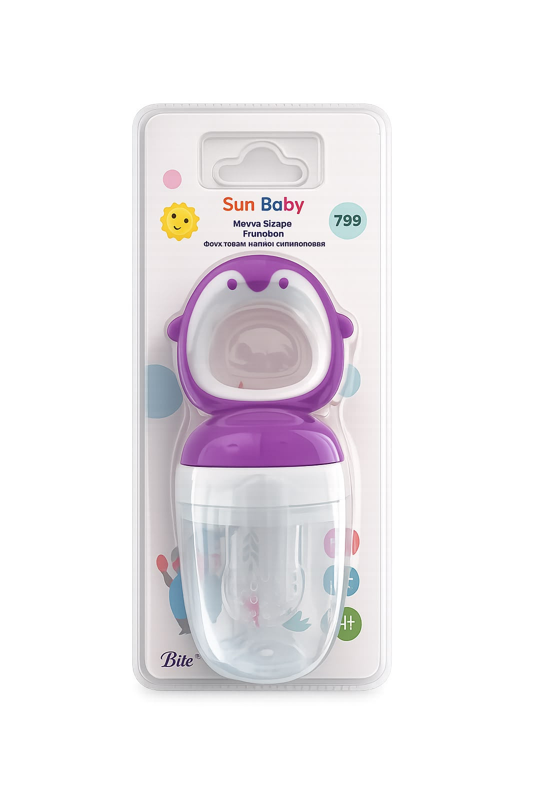 Əmzik meyvə yemək üçün Sun Baby, 0 ay+, silikon, BPA Free plastik, bənövşəyi