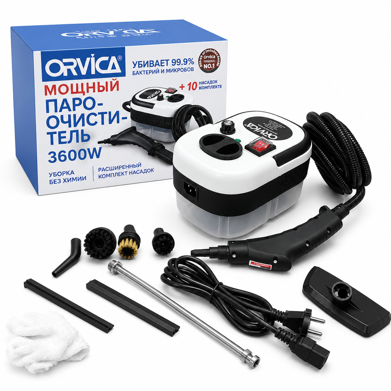 Buxar təmizləyicisi Orvica 3600 W ağ, taxma dəsti ilə.