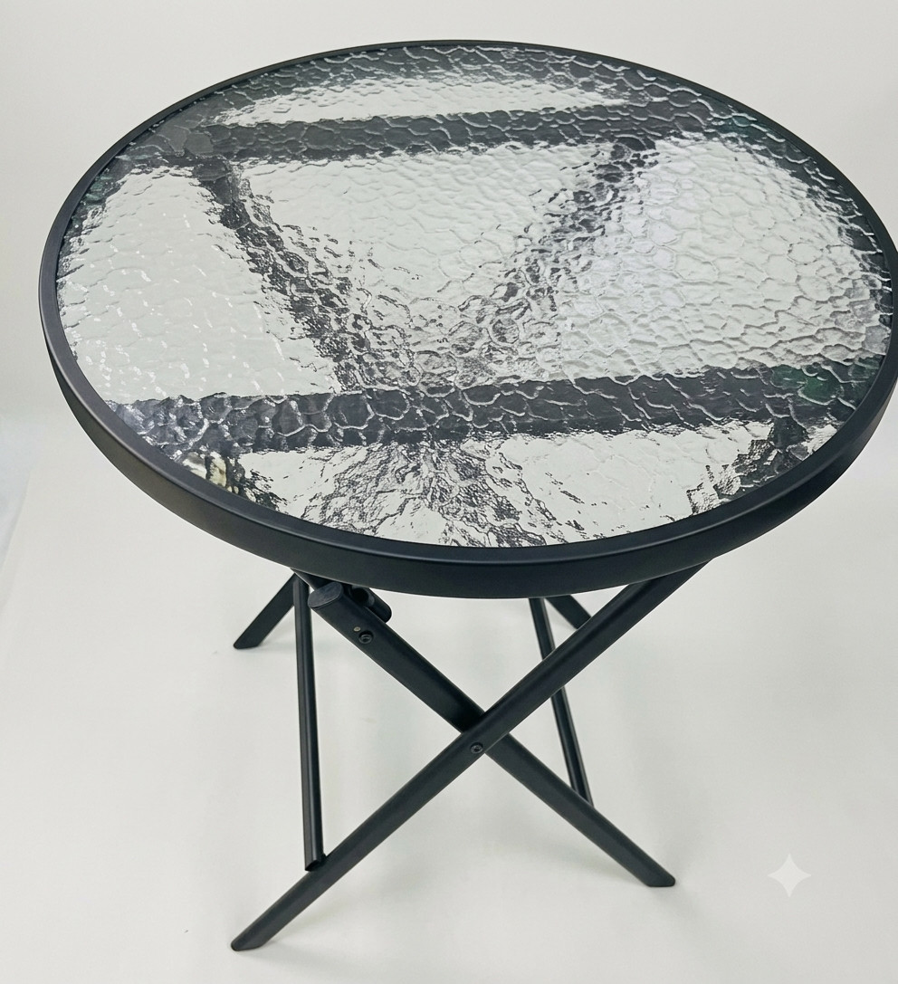 Bağ üçün masa, şüşə/metal, 80x80 sm, Dairə