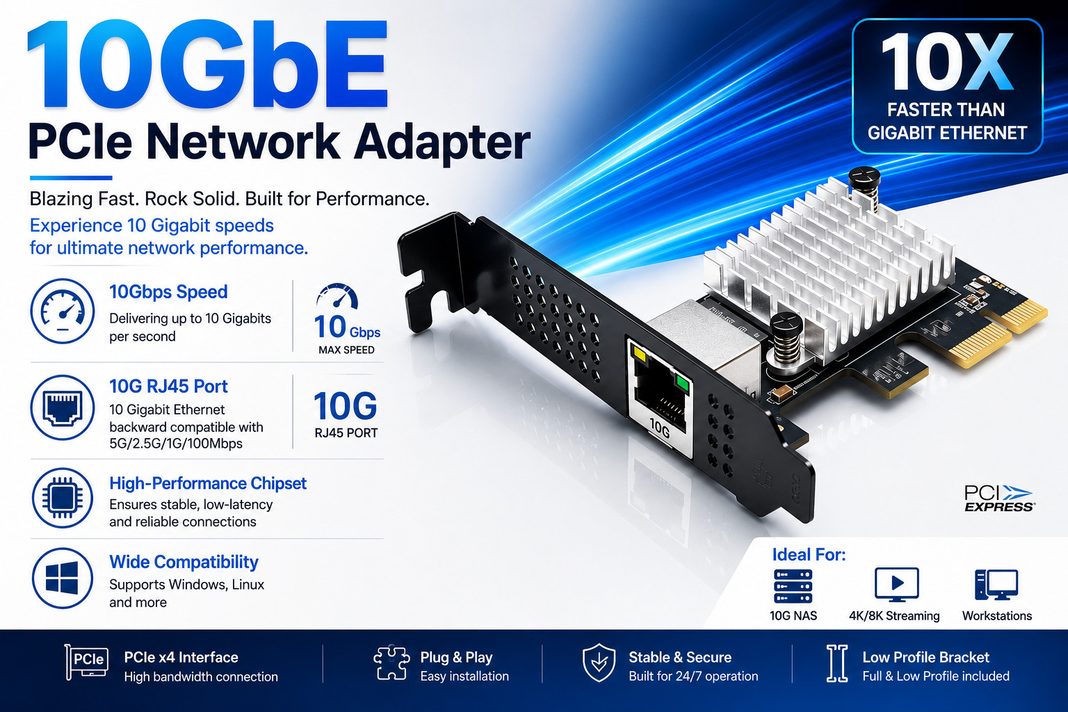 Şəbəkə kartı PCI Express x4, 10000 Mbit/san, 1 əd.