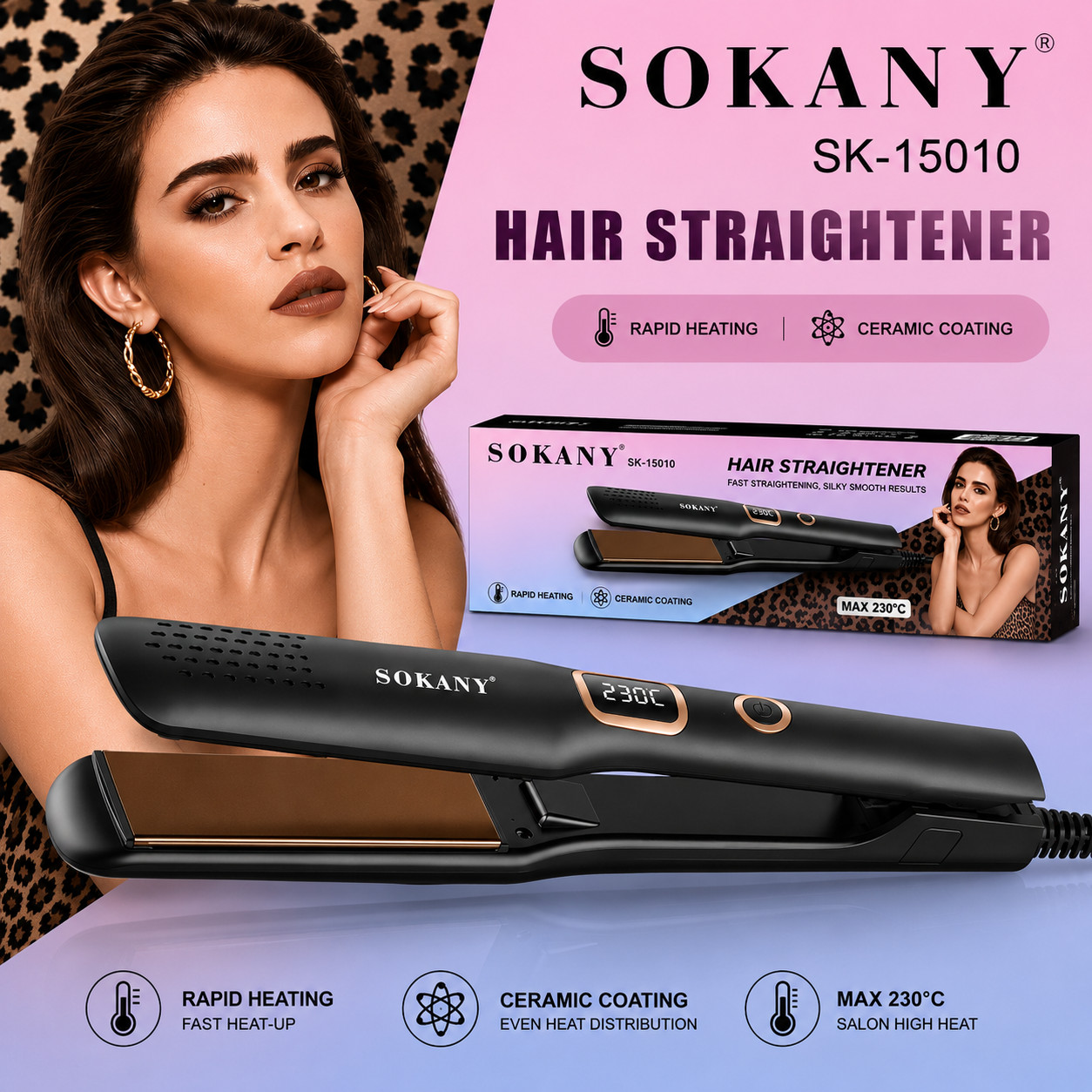 Saç üçün düzləşdirici Sokany SK-15010, 230 Vt