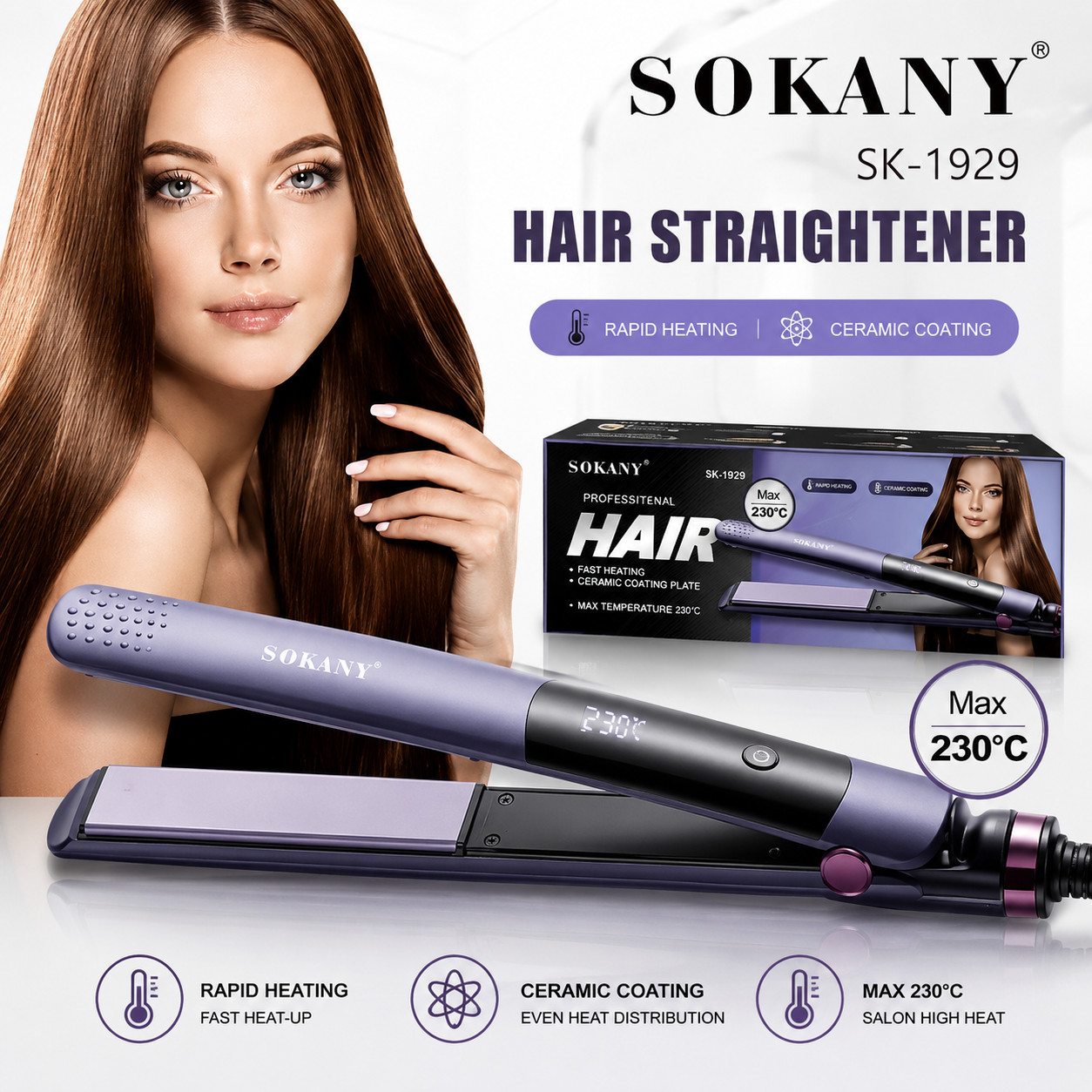 Saç üçün düzləşdirici Sokany SK-1929, 230 Vt