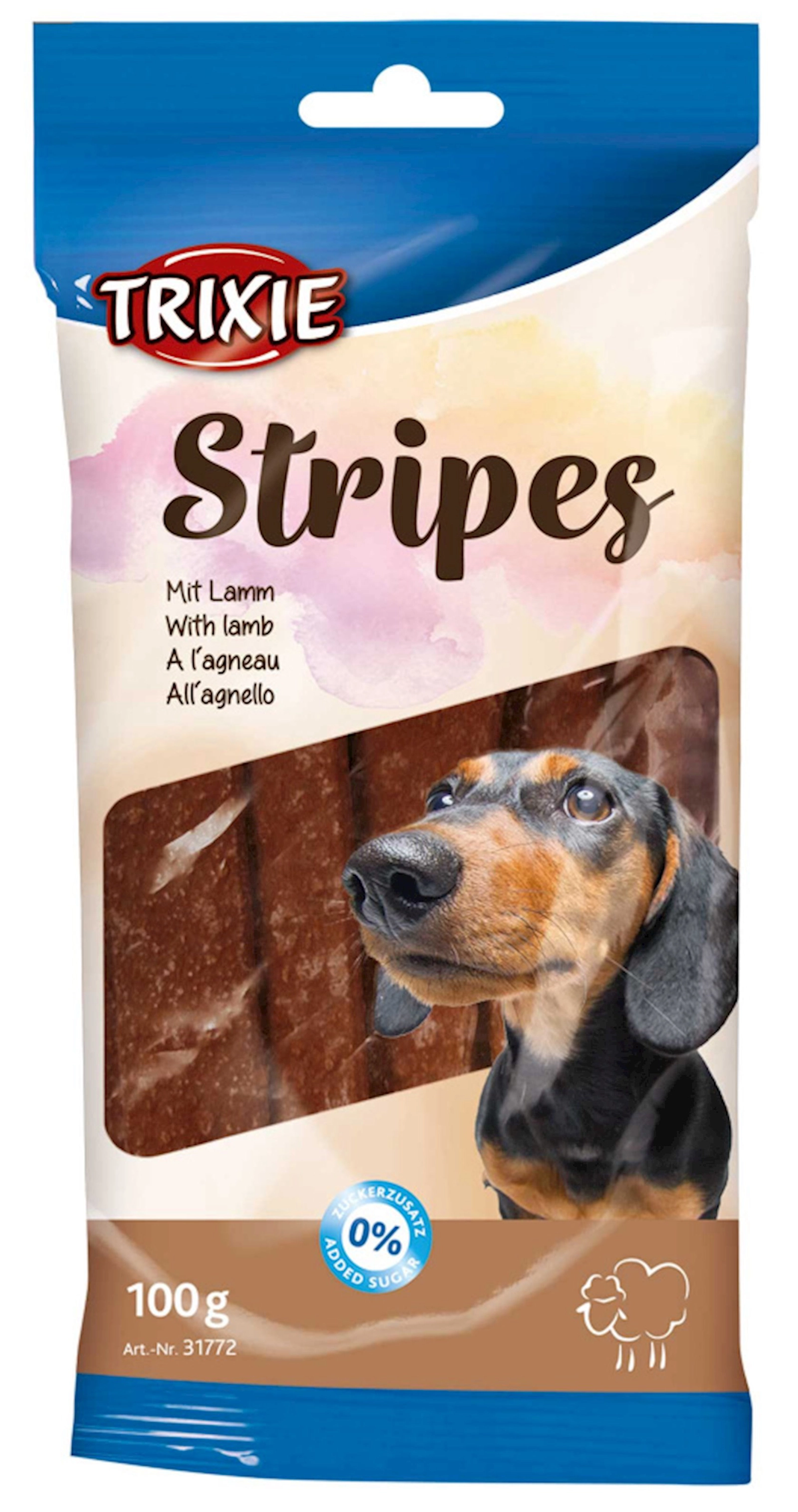 İtlər üçün məzə Trixie Stripes Liqht, quzu əti ilə, 100 q