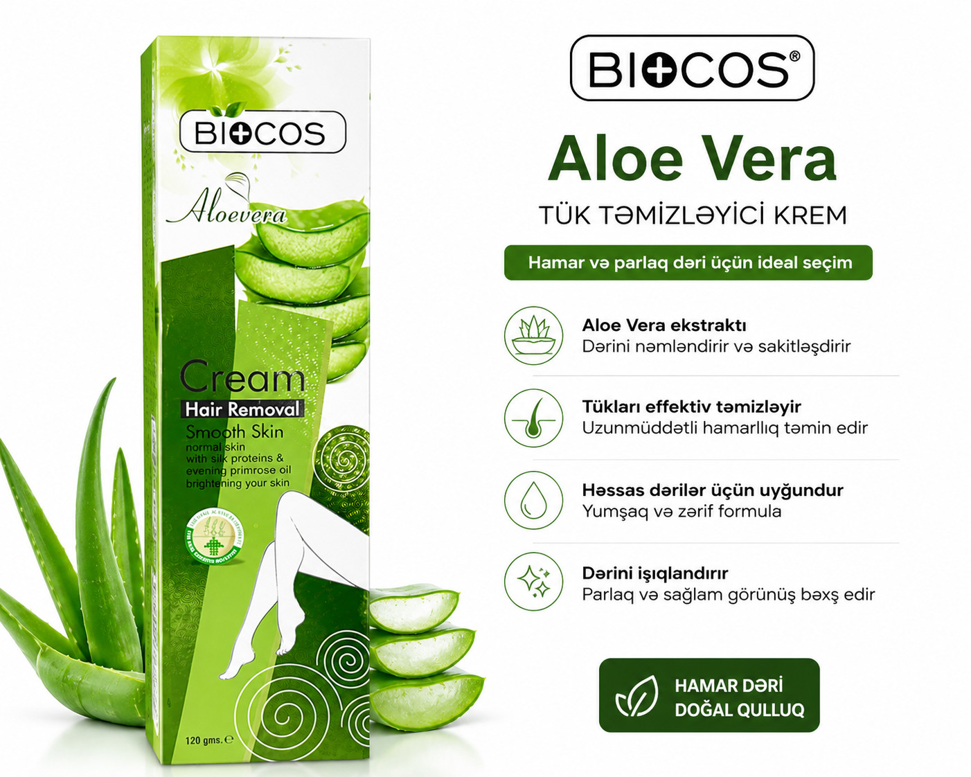Depilyasiya kremi Biocos Aloe Vera, 120 q