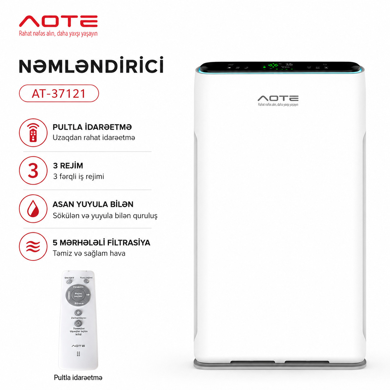 Buxarlı hava nəmləndiricisi Aote 80 W ağ