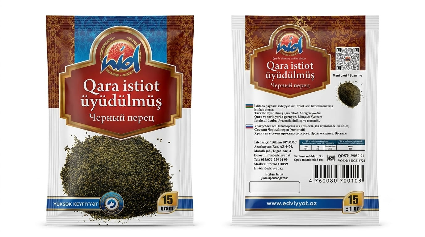 Üyüdülmüş qara istiot Nid, 15 q