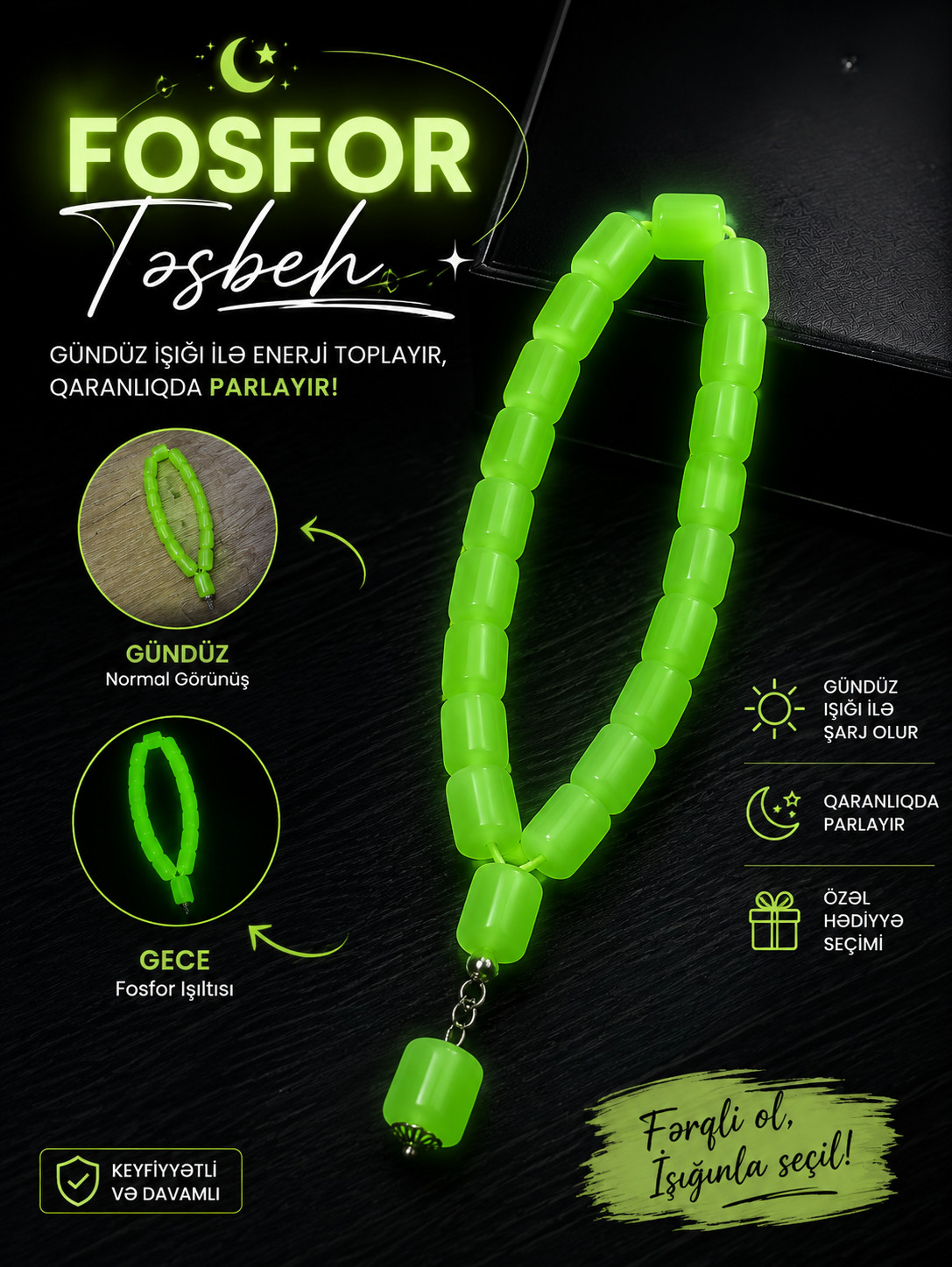 Təsbeh 66588627, açıq yaşıl, plastik, 190 mm