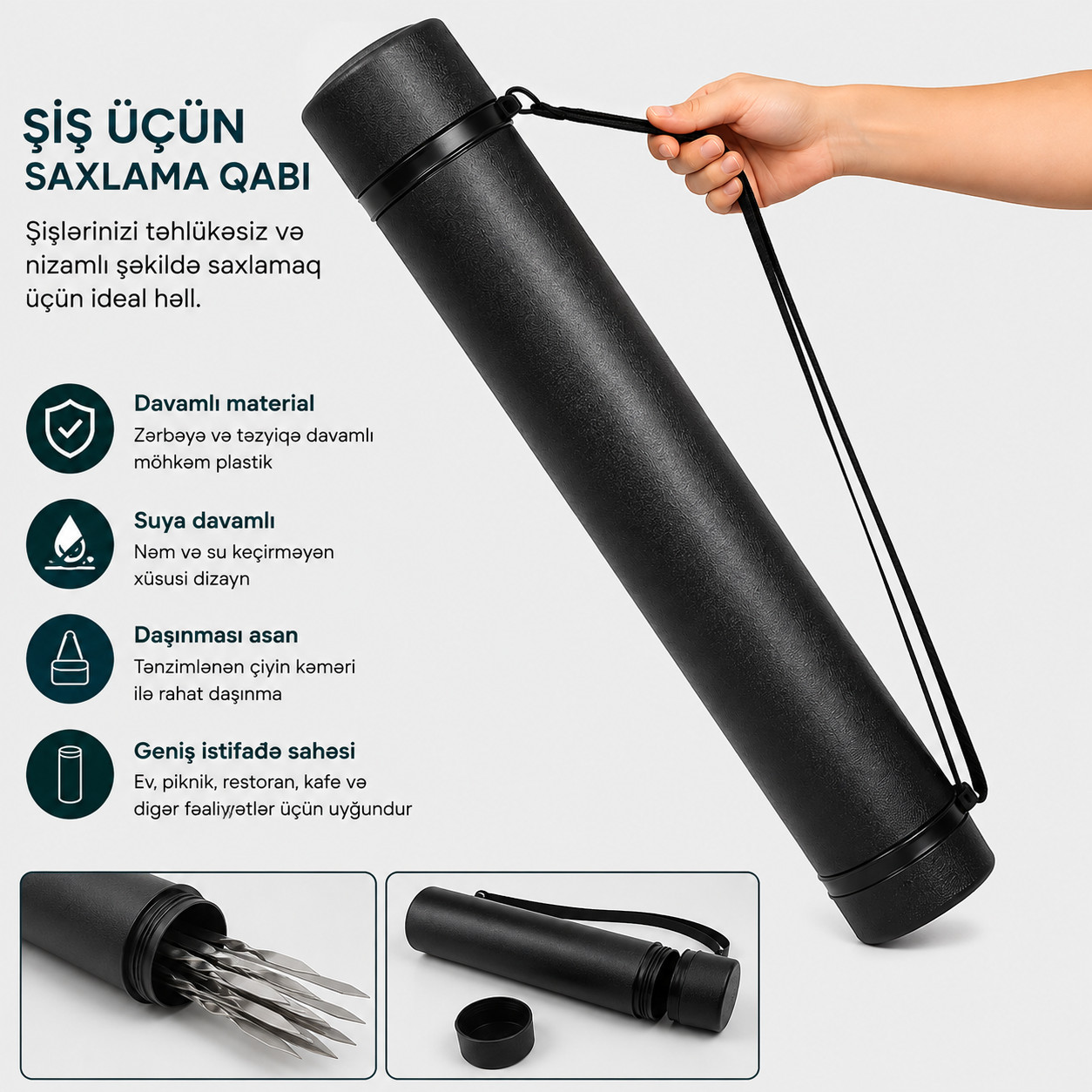 Şiş saxlamaq üçün qab TS17, plastik, qara