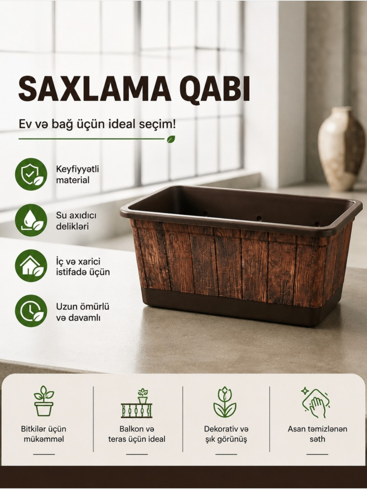 Bitkilər üçün altlıq, Eyvan/Ev üçün, Plastik