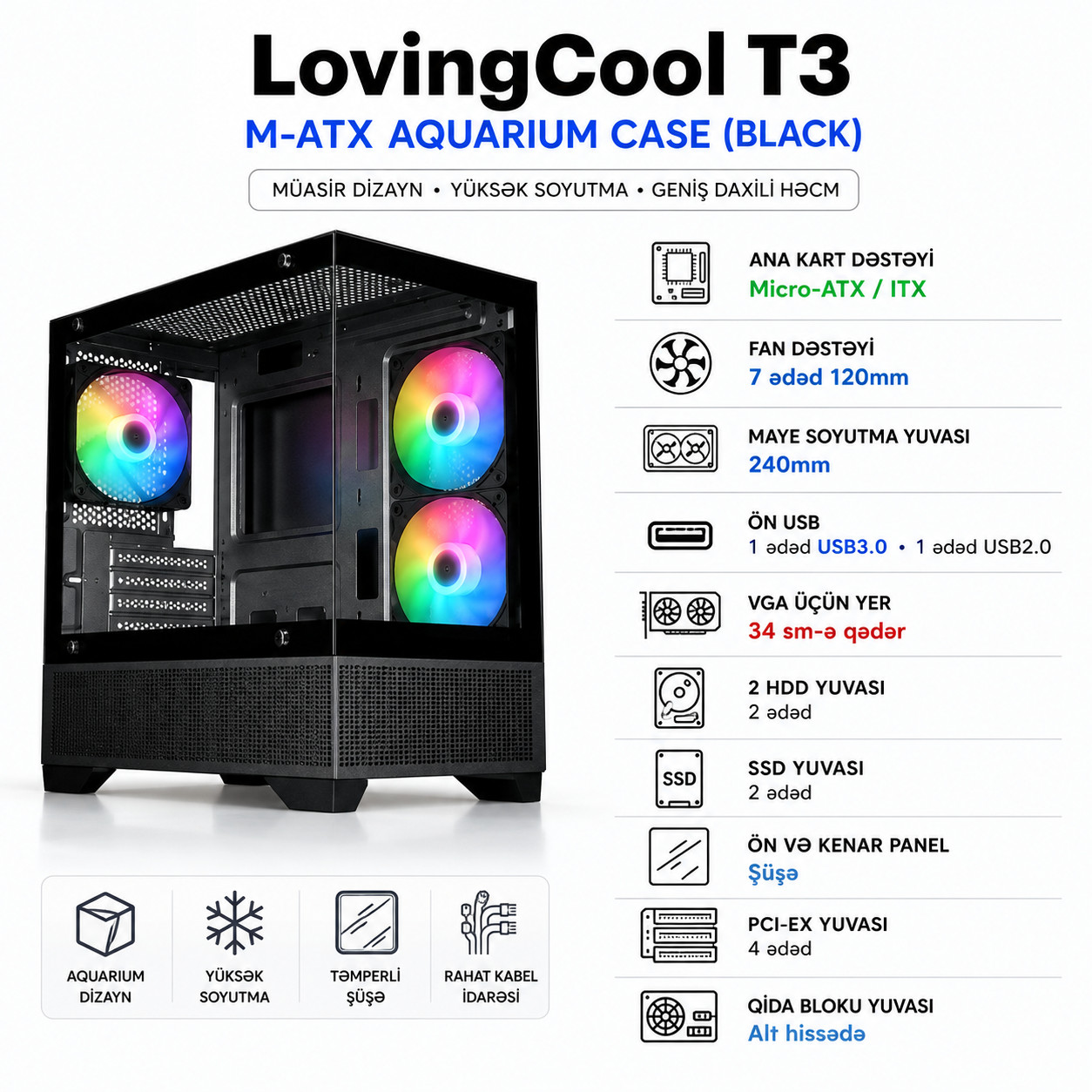 Kompüter korpusu LovingCool T3, Mini Tower, Micro-ATX/Mini-ITX Black