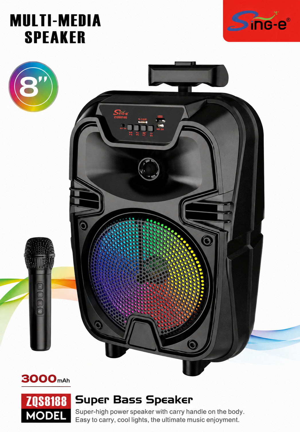 Portativ dinamik Sing-E ZQS8188, 20 Vt, qara