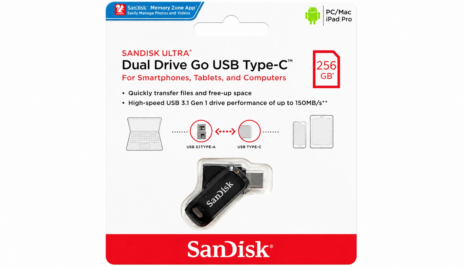 USB fləş kart SanDisk 256 GB USB Type-C 1000 MB/s qara