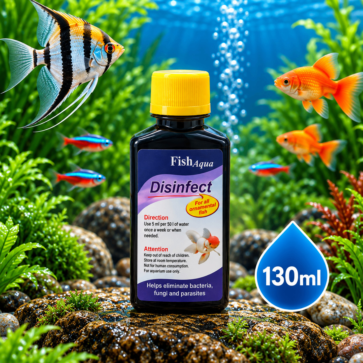 Kimyəvi maddə, Balıq Aqua Dezinfeksiyaedici, 130 ml, şirin su balıqları üçün, balıq xəstəliklərinə qarşı.
