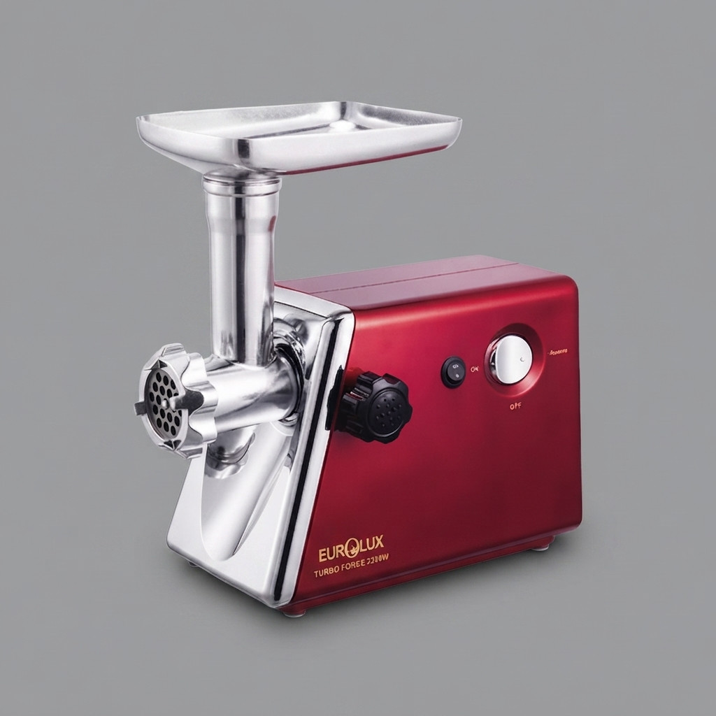 Ətçəkən maşın Eurolux N-D96, 2400 Vt, 1 kq/dəq, Ev kolbasası üçün, Sosislər üçün, Qiymə üçün disk, Xırdalama üçün, Qırmızı