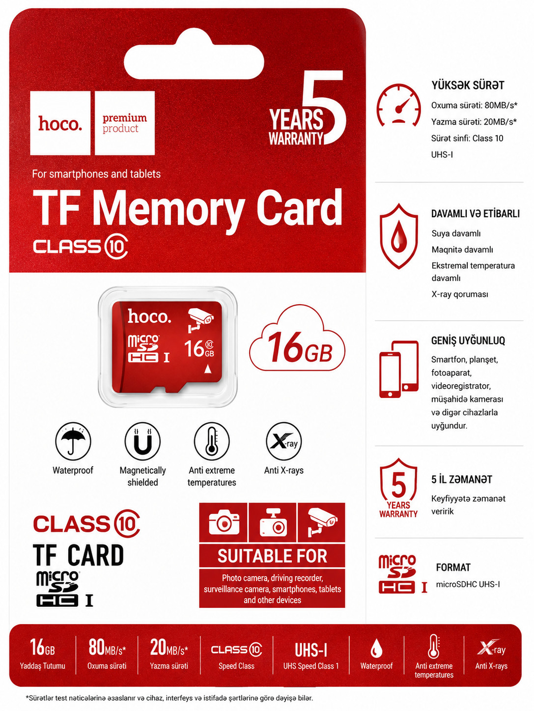 Yaddaş kartı Hoco MicroSD 16 GB 20 MB/s
