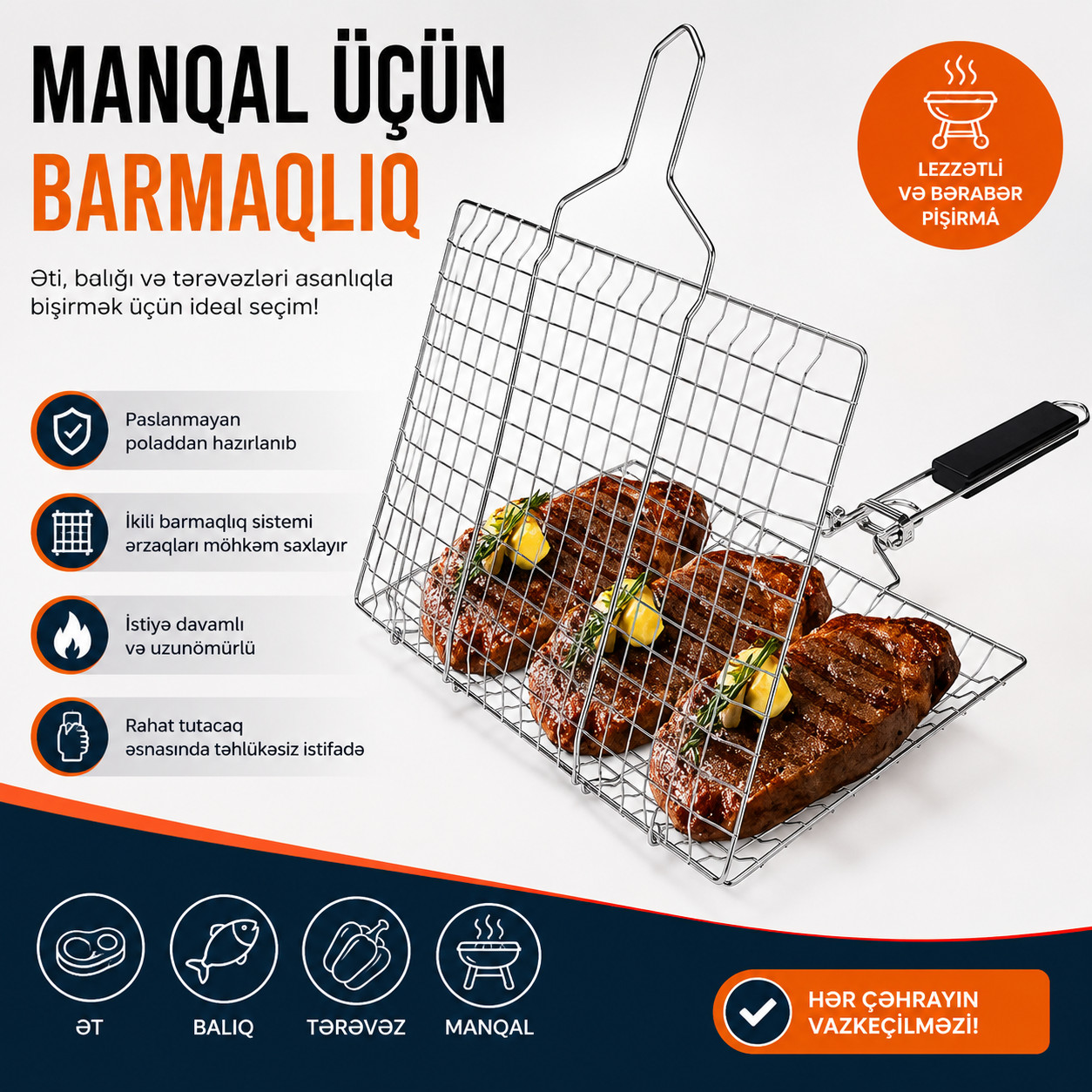 Manqal barmaqlığı 40×30 sm metal