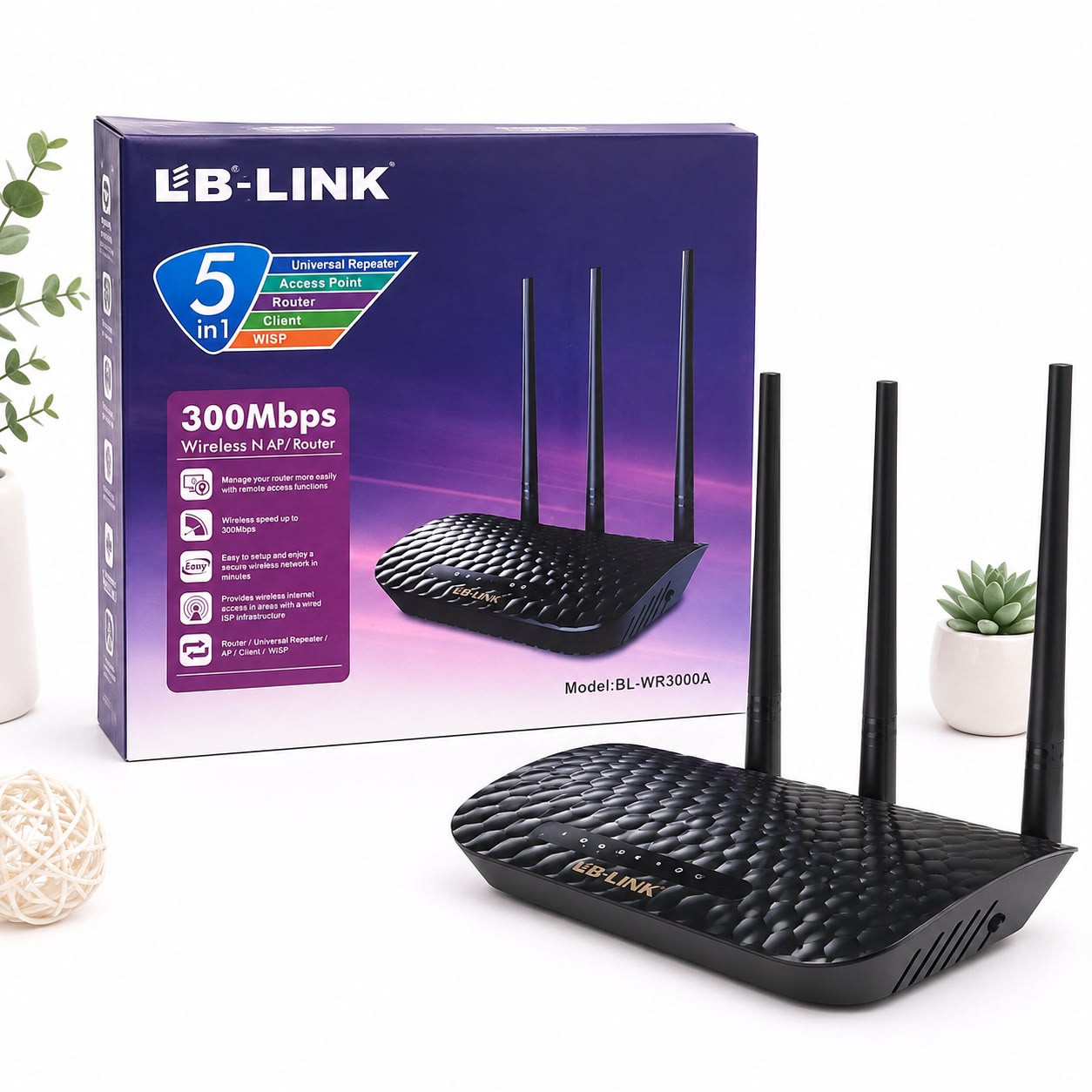 Wi-Fi router LB-Link BL-WR3000A 300 Mbit/san, 3 əd, 2.4 GHz