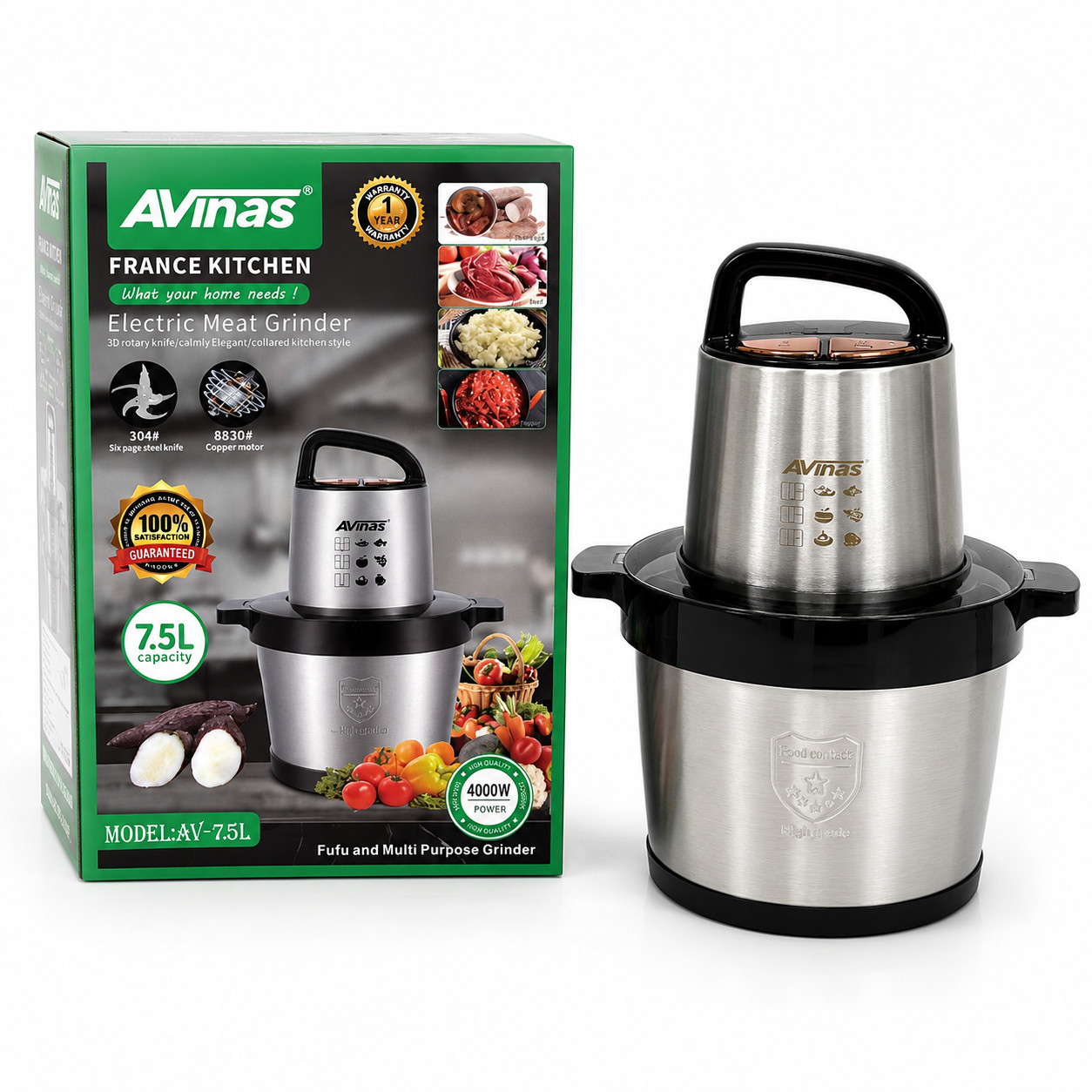 Universal doğrayıcı Avinas AV-7.5L, 4000 Vt, 7.5 L, gümüşü/qara