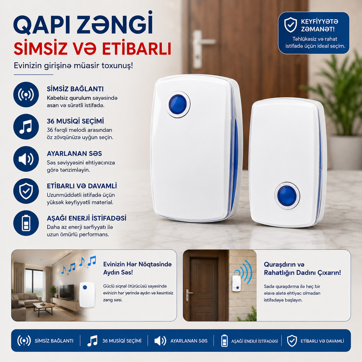 Qapı zəngi, 12 Vt, Ağ
