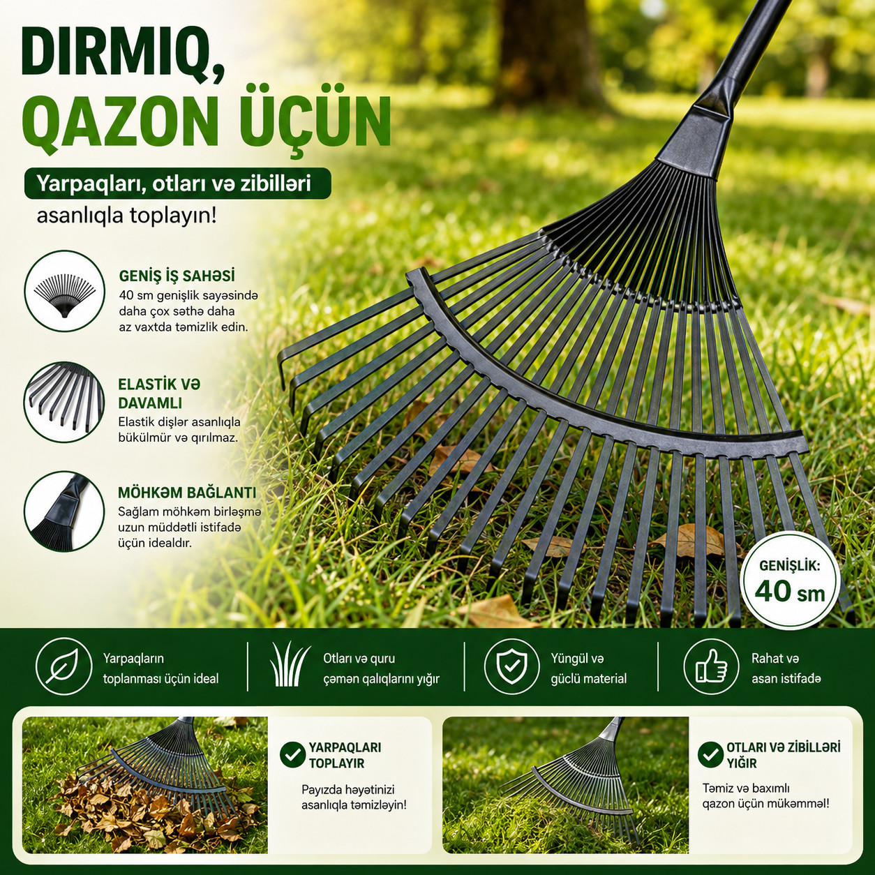 Dırmıq qazon üçün düz metal