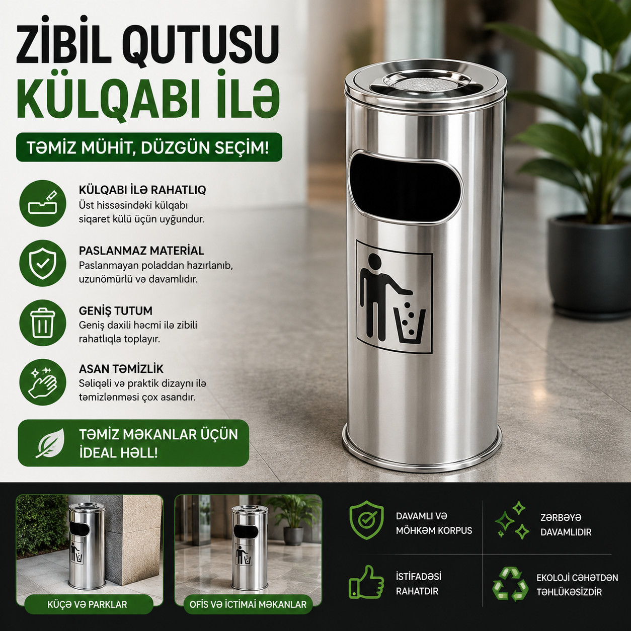 Zibil qabı 50 l metal ev/küçə üçün