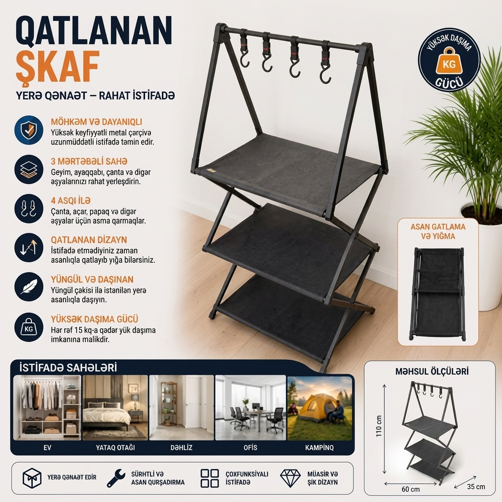 Qatlanan rəflər, Kempinq üçün/Çimərlik üçün/Balıq ovu üçün, Alüminium, 40 kq, Rəf