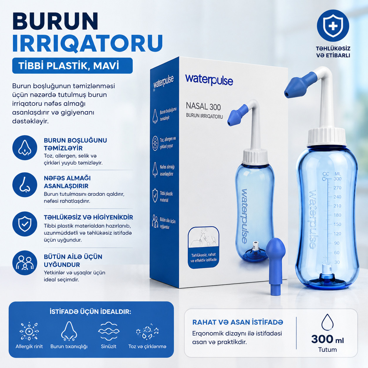 Burun irriqatoru 11022, mavi, tibbi plastik, 6 ay