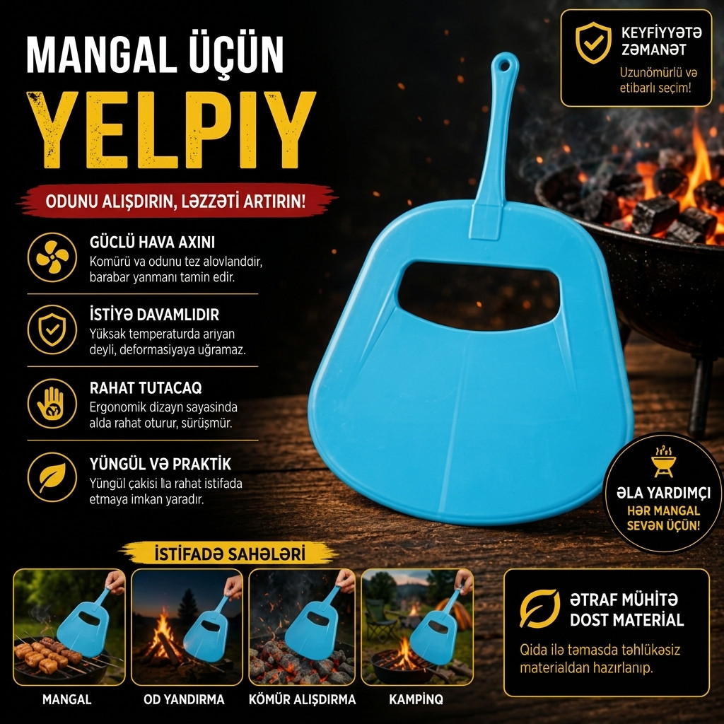 Manqal üçün əl yelpiyi plastik mavi