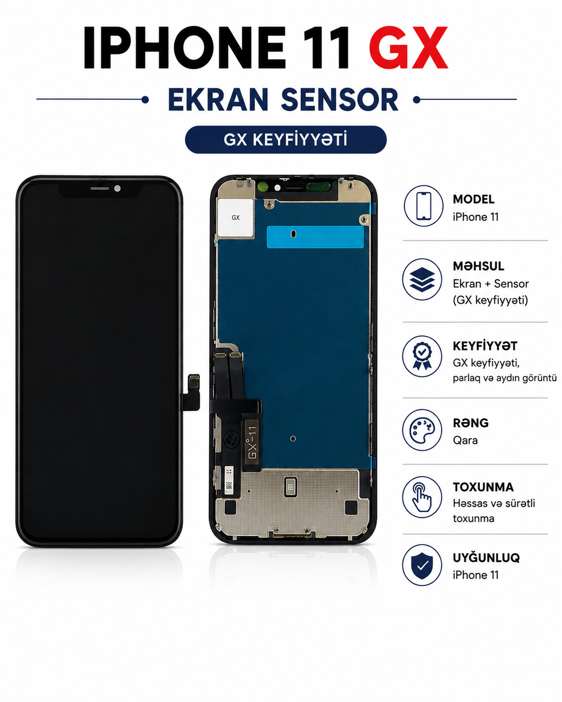 Ekran GX Apple iPhone 11 üçün şüşə qara
