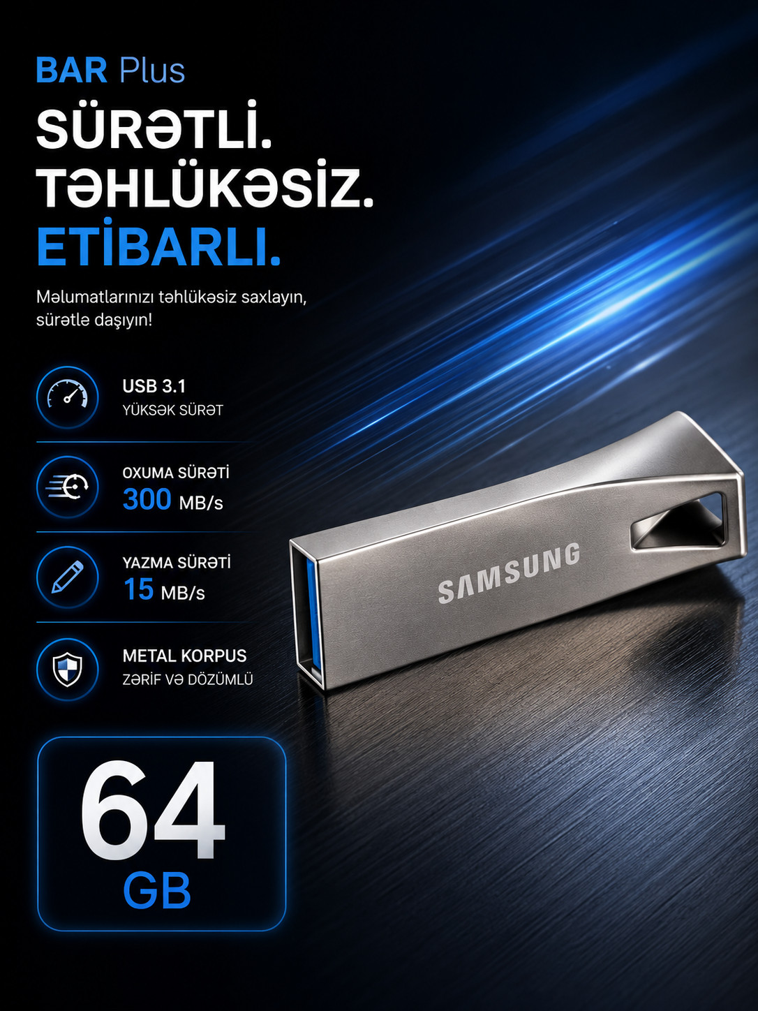 USB fləş kart 64 GB USB 3.1 300 Mbit/s gümüşü