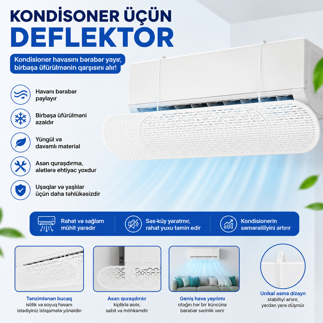 Kondisionerlər üçün deflektor, universal, ağ