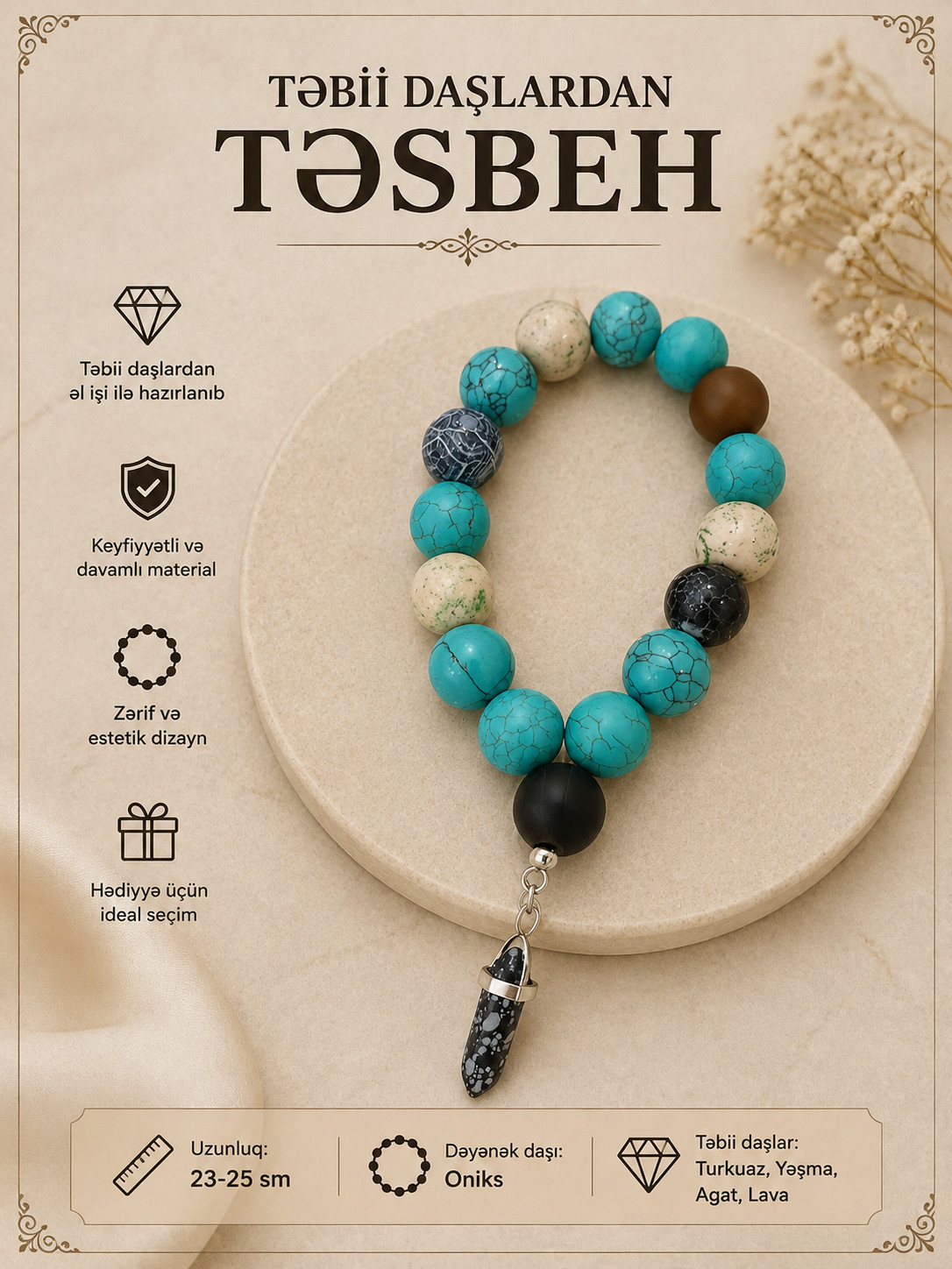Təsbeh 2752643, təbii daş, 16 muncuq